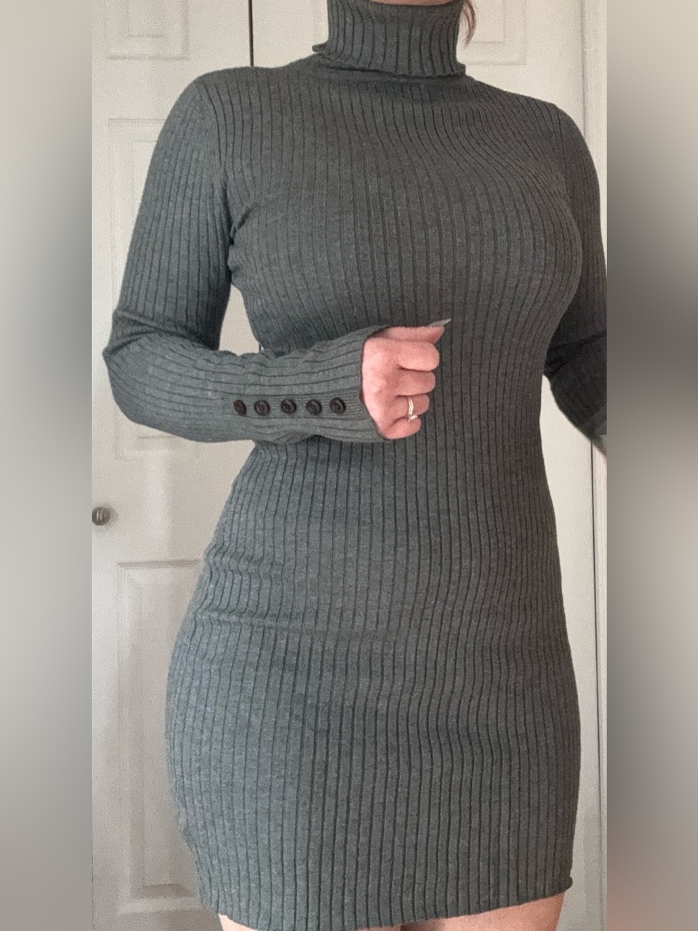 Ribbed Long Sleeve Fall/Winter Dress in Heather Gray
